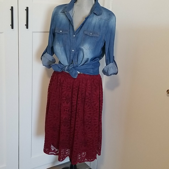 Xhilaration Dresses & Skirts - Burgundy Floral Knee-Length Skirt